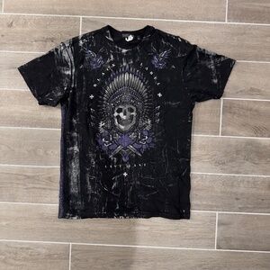 💜 Purple Sequin Battle Skull Tee • Steel Grunge • Obsidian Black • XL 💀🔥